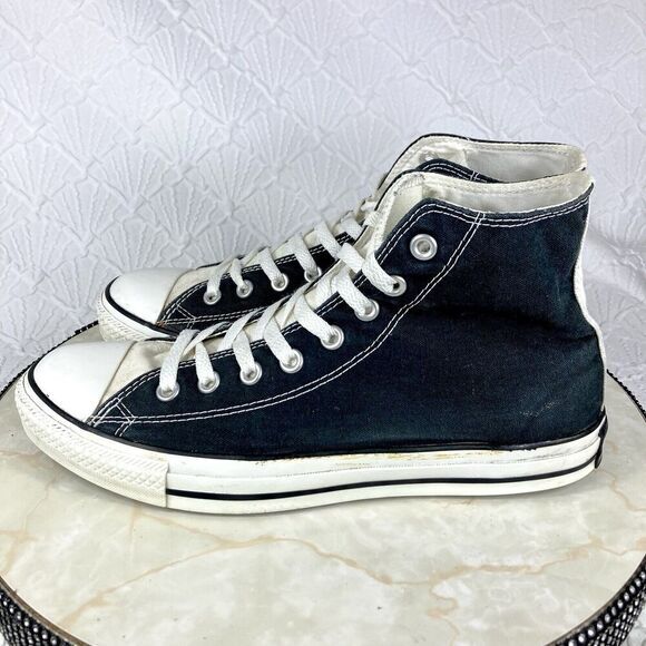 Converse All Star Sneakers Men Size 9.5 Black White Classic Chuck Taylor Hi Tops - Picture 5 of 11